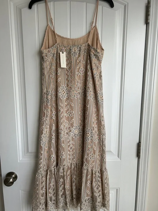 Anthropologie Beige Dress with White Lace Overlay - Picture 2 of 7